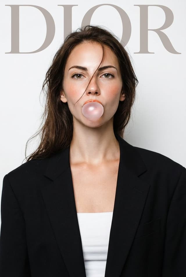 DIOR High-Fashion Studio Portrait with Bubble Gum — output