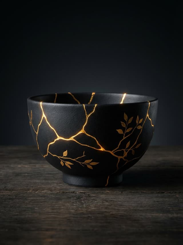 E-commerce Main Image - Kintsugi Black Ceramic Plate with Gold Decoration — output