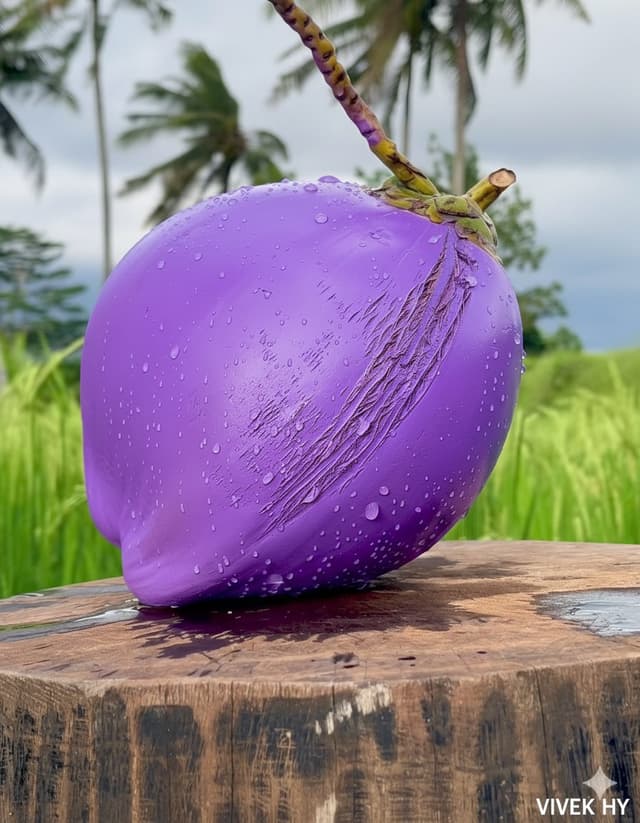 Hyper-realistic Cobalt Blue Coconut Still Life — output