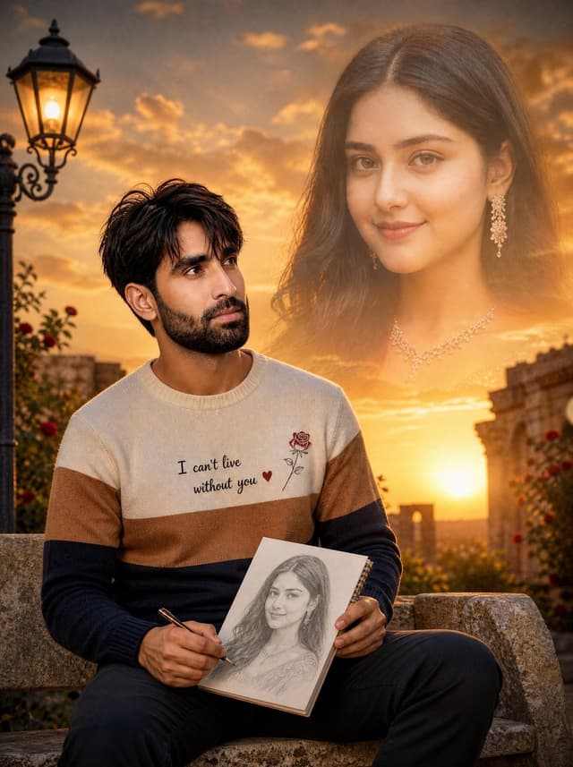 Social Media Post - Romantic Sunset Sketch Portrait — output
