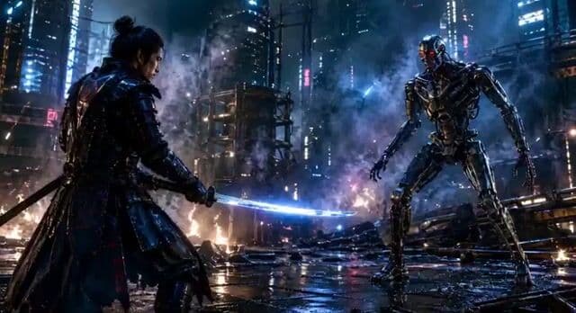 Cinematic Samurai vs Terminator Duel Video Prompt — cover
