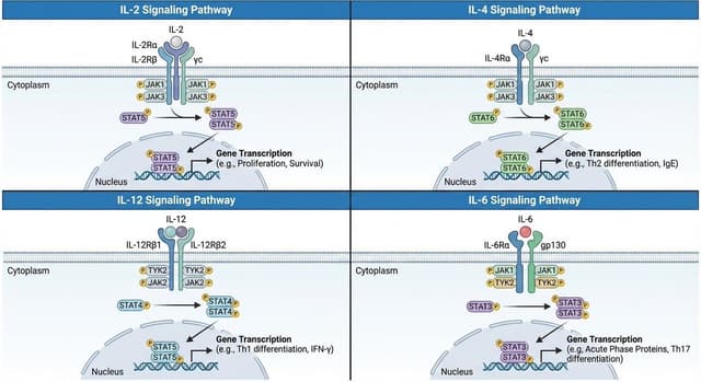 Multi-panel cytokine signaling pathways — output