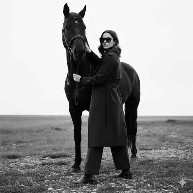 Monochrome Fine-Art Fashion Editorial with Horse — output