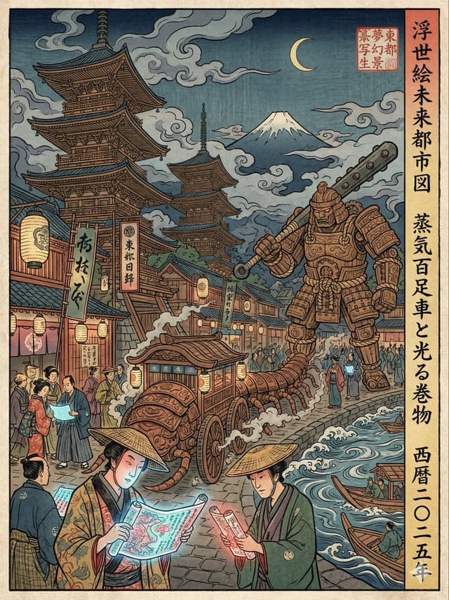 Edo-period Ukiyo-e reinterpretation of a modern scene — output