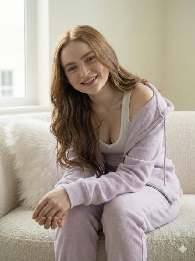 Cozy Loungewear Portrait on a Sofa — output
