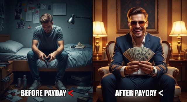 YouTube Thumbnail - Split Scene 'Before and After Payday' Prompt for Nano Banana Pro — output