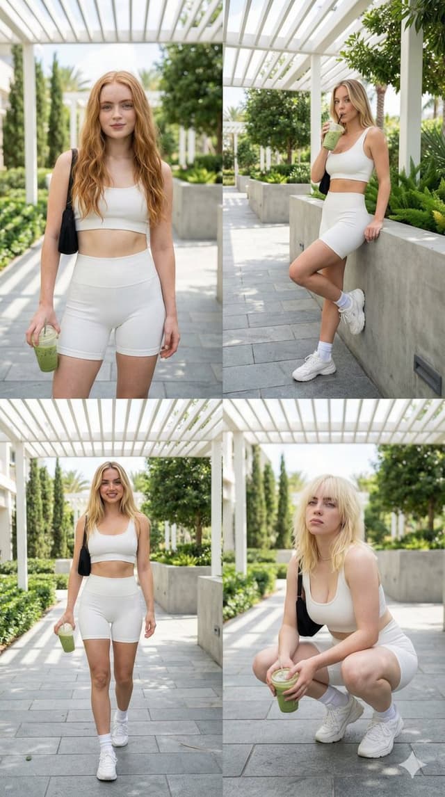 All-White Athletic Celebrity Grid Prompt — output