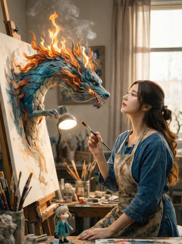 Magical Realism: Dragon Emerging from Canvas — output