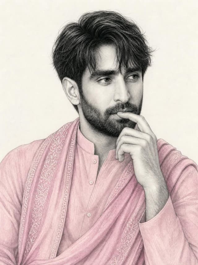 Profile / Avatar - Pastel Pink Kurta Portrait Sketch — output