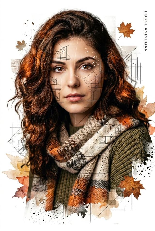 Poster / Flyer - Gentle Autumn Mood Mixed-Media Portrait Poster Prompt — output