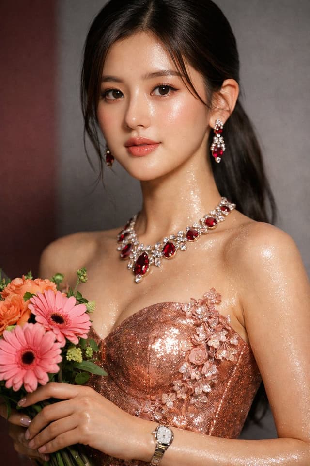 Macro Portrait of Zhao Lushi in Sequined Gown — output
