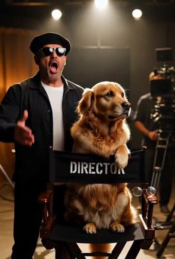 Dramatic Hollywood Director and Golden Retriever — cover