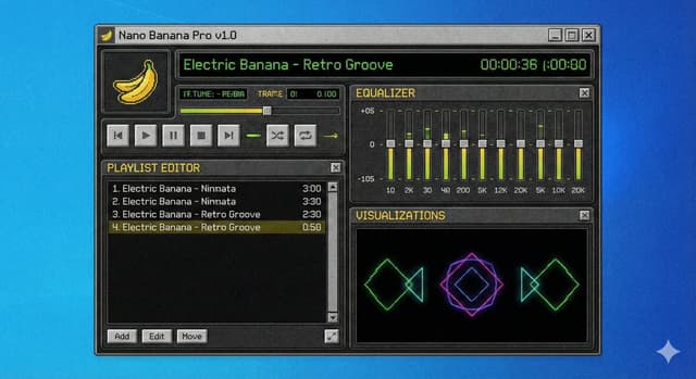 Winamp-style software screenshot prompt — output