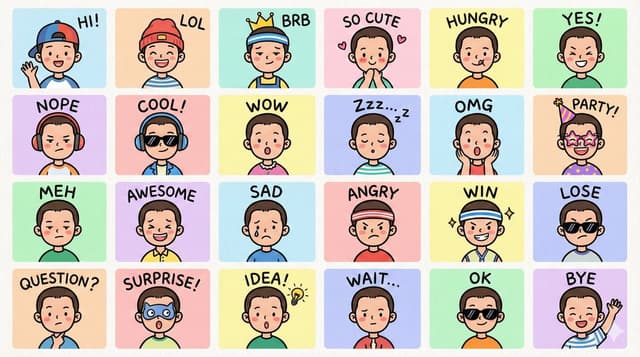 LINE-style Q-version emoji portrait grid — output