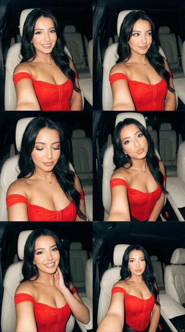 Profile / Avatar - 6-frame car selfie contact sheet with phone flash — output