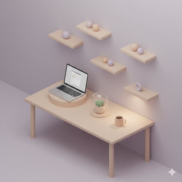 3D Isometric Floating Home Office Illustration — output
