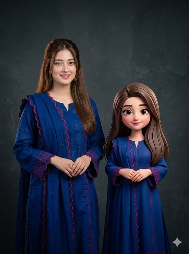 Woman with 3D Cartoon Miniature — output