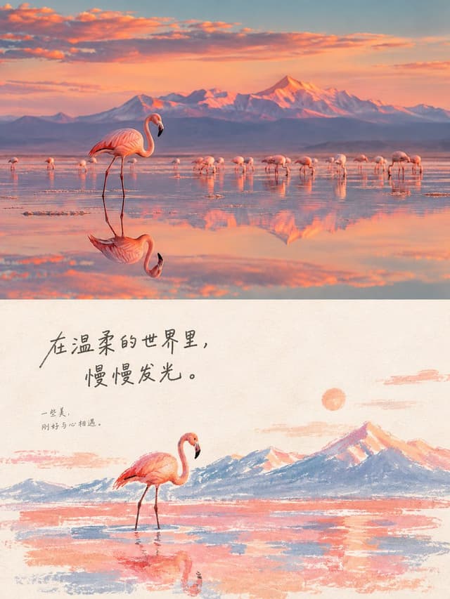 Social Media Post - Flamingo Sunset Photo & Watercolor Illustration — output