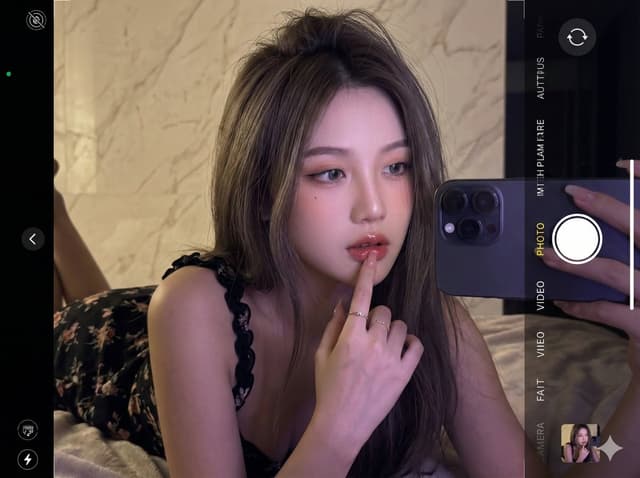 Ultra-realistic 16K selfie edit of a daydreaming girl on a blanket — output