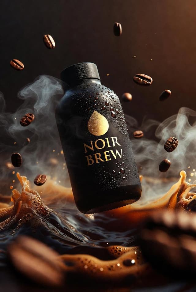 E-commerce Main Image - Ultra-Cinematic Product Photography of 'NOIR BREW' Coffee Bottle — output