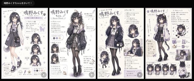 Comic / Storyboard - Four Anime Mascot Character Sheets — output