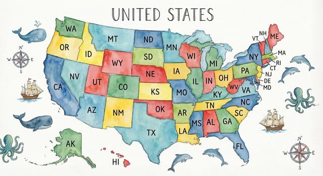 Watercolor US map with state abbreviations — output