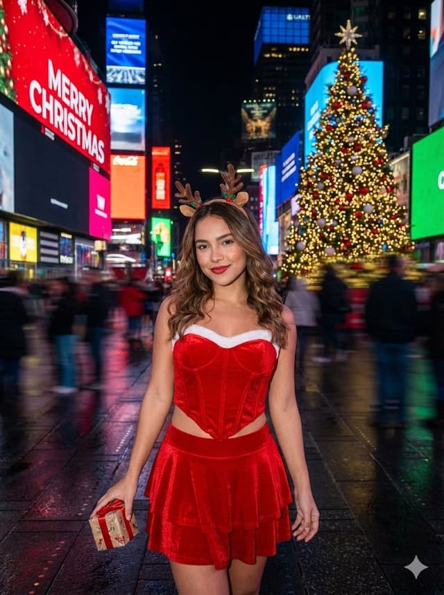 Times Square Christmas Flash Portrait Prompt — output