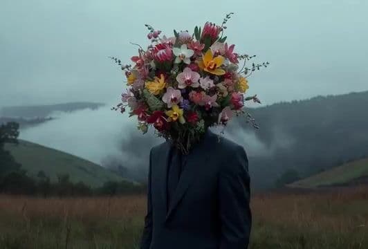 Man Walking to Camera and Zooming on Flowers — cover