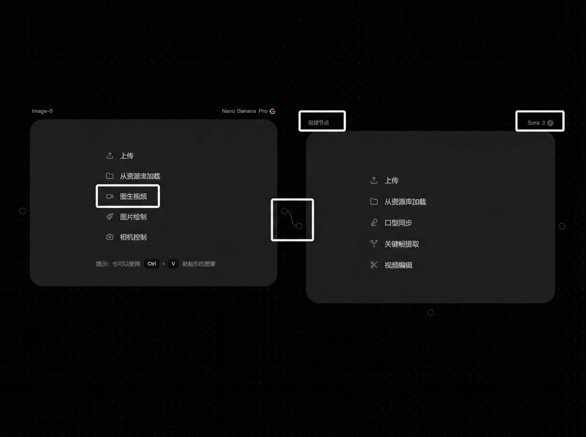 Image-to-video action creating and auto-connecting a Video node