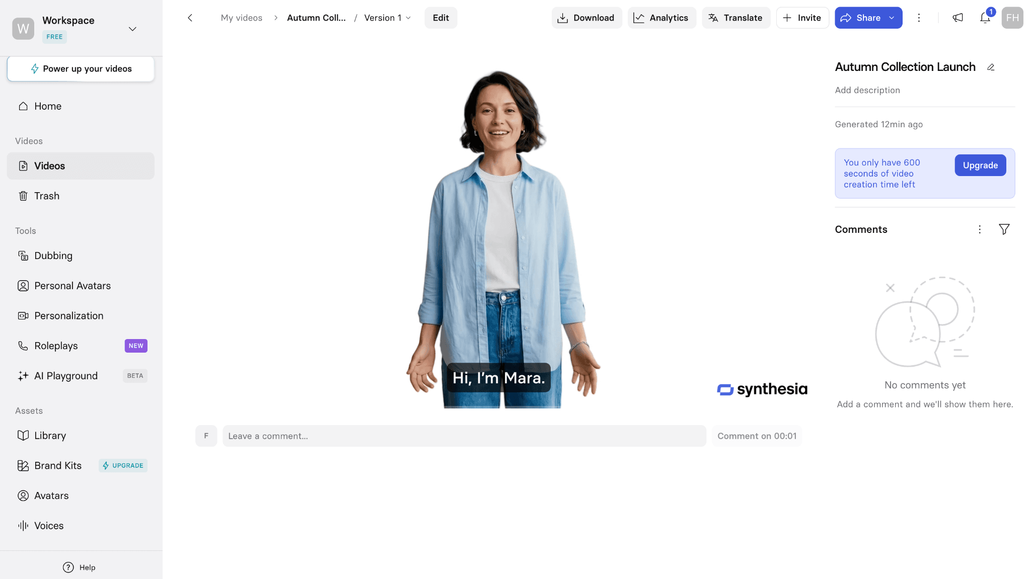 Descript editor showing a transcript beside a vertical video preview and caption-style controls